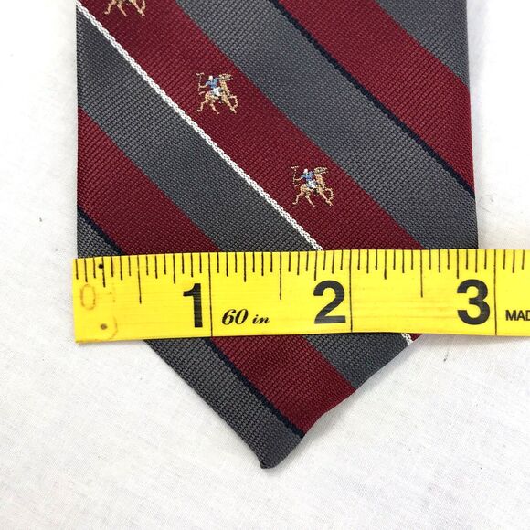Austin Manor Vintage Tie Polo Horse Repp Stripe Red Gray 3" Preppy Y2K - Picture 8 of 9